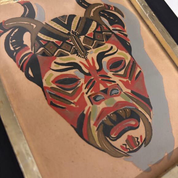 Set of 3 MCM Framed Mask Prints Tribal Devil Death Masks 1950s 1960s Vintage - Picture 7 of 12